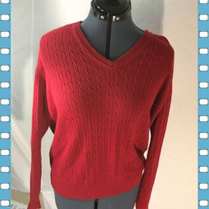 Kim Rogers V-Neck Cable Knit Pullover Sweater